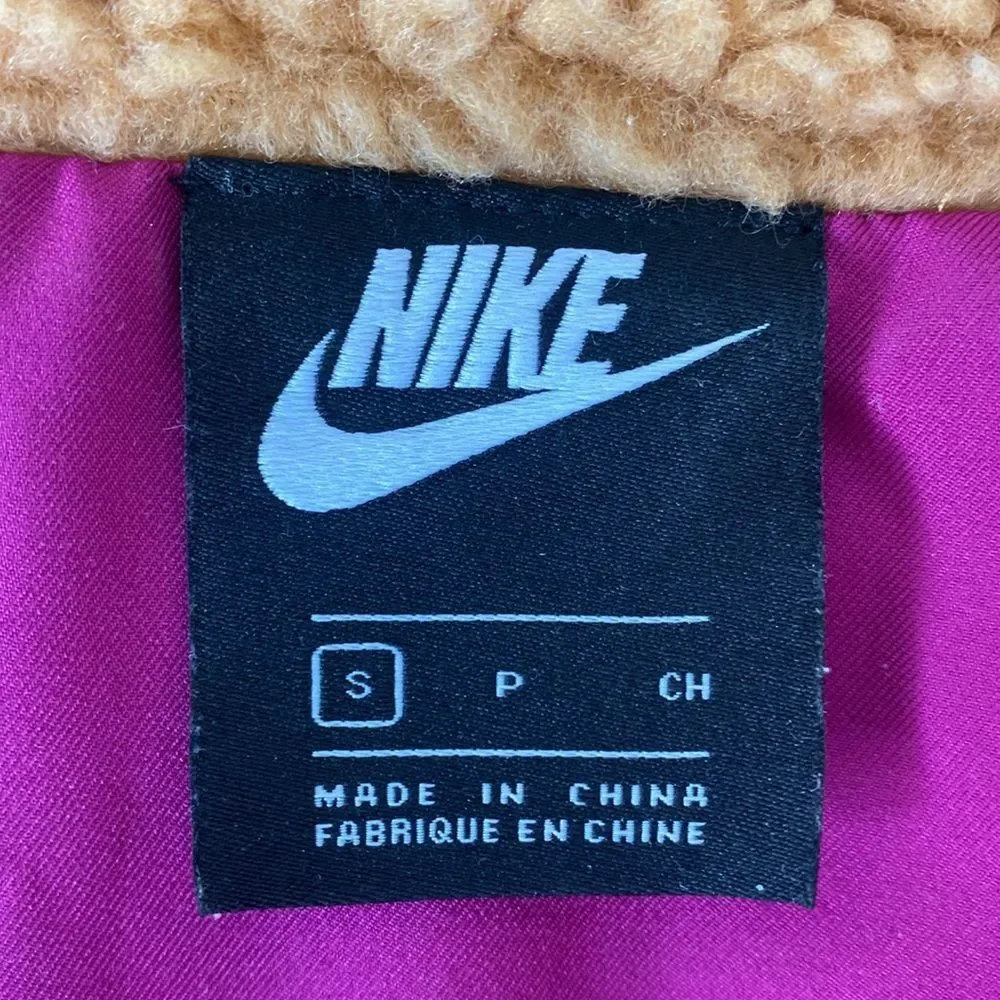 Nike Brown Sherpa Fleece Jacket Pink Embroidered Logo S Sold by Revolve - Picture 10 of 13
